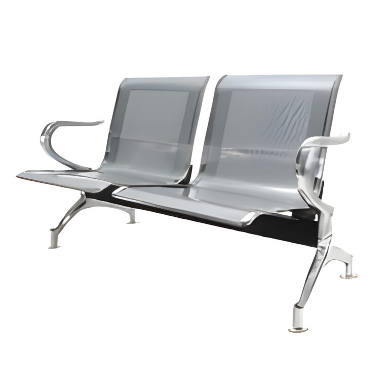 Banca Tokio de 2 plazas modelo 805011, tándem de acero cromado con asientos y respaldo ergonómicos, descansabrazos integrados y patas metálicas curvas para salas de espera y recepciones.