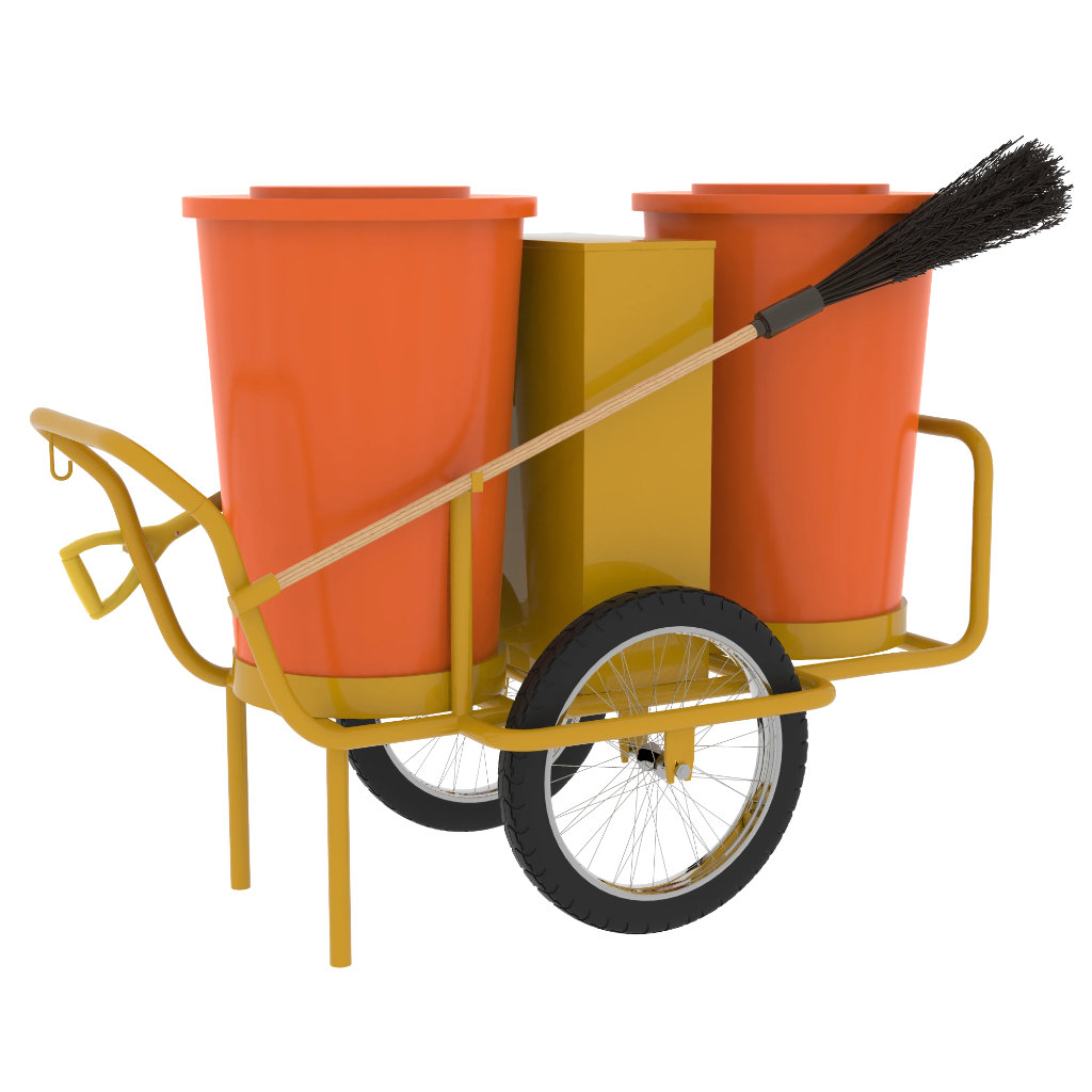 Carro de limpieza con tambo naranja, modelo BAR-300 de E4 Solutions, para residuos orgánicos y recolección eficiente en áreas públicas de México