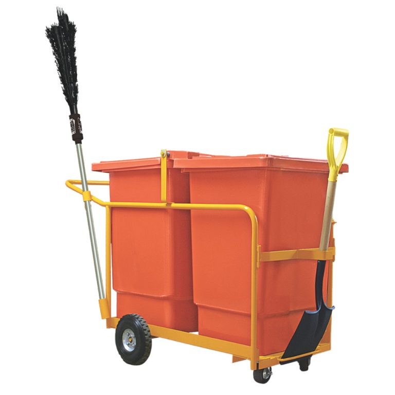 Carro de limpieza con tambo naranja modelo BAR-350, E4 Solutions, para residuos México