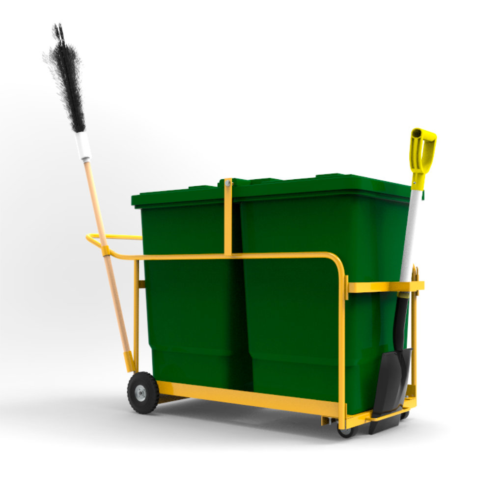 Carro de limpieza con tambo verde modelo BAR-350, E4 Solutions, para residuos orgánicos México