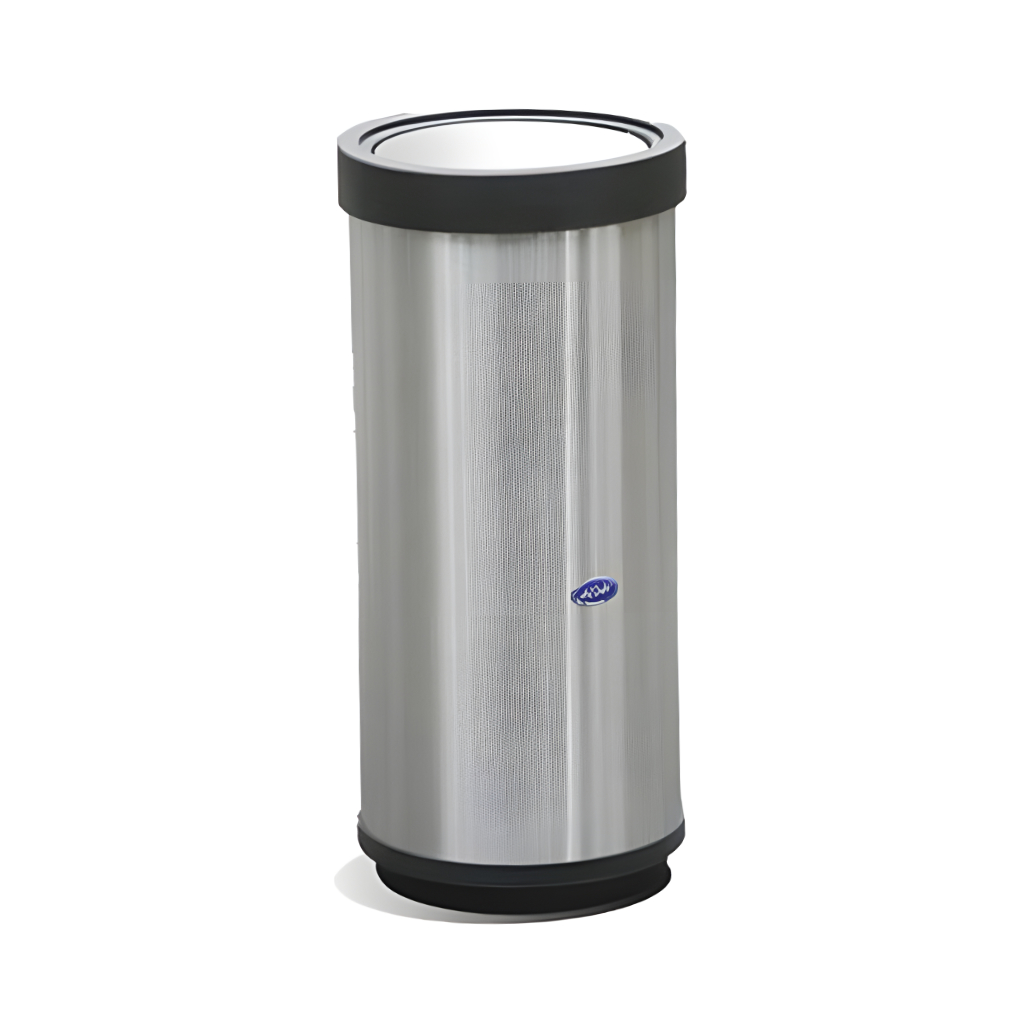 Bote de basura cilíndrico balancín de 40 litros modelo 601111, en acero inoxidable pulido con tapa balancín y base plástica, bote decorativo para oficinas, sanitarios y recepciones.