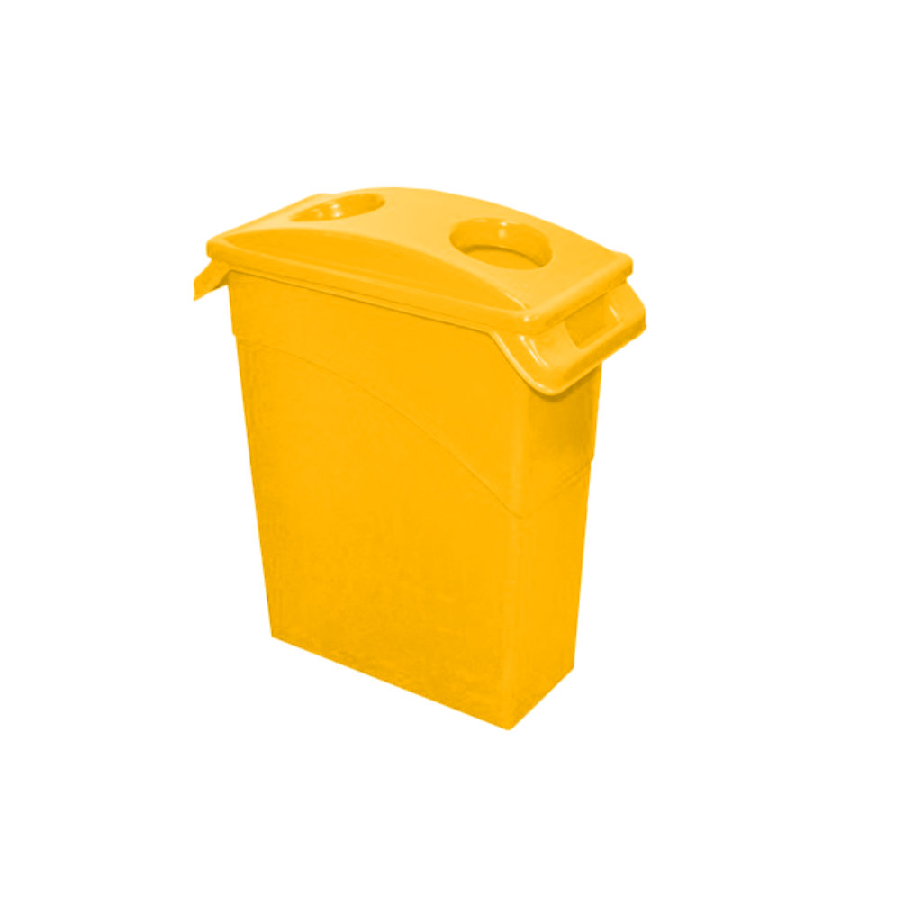 Bote de basura Dual amarillo dos aberturas superiores para plásticos y metales México