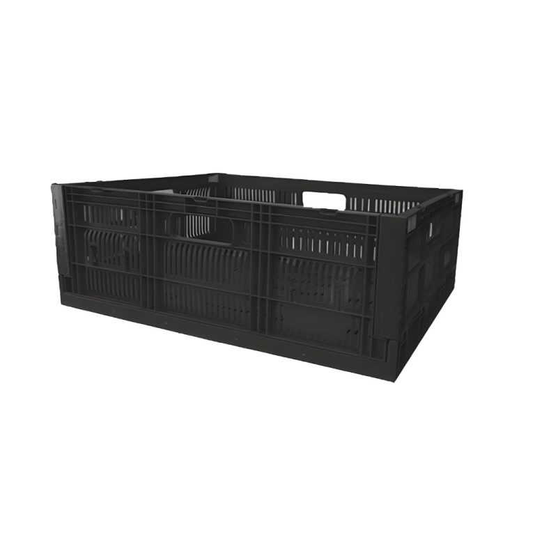 Caja CPR colapsable agrícola 21, 60 x 40 x 21 cm, ventilada para frutas, verduras y agroindustria, color negro.