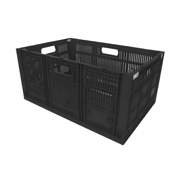 Caja CPR colapsable agrícola 28, 60 x 40 x 28 cm, alta, ventilada, capacidad 25 kg para frutas y verduras, color negro.