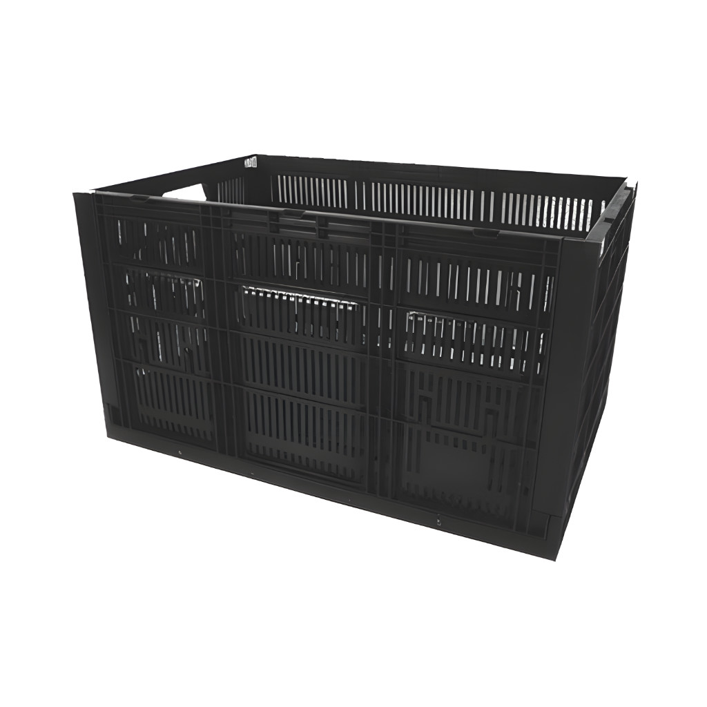 Caja CPR colapsable agrícola 34, 60 x 40 x 34 cm, extra alta, ventilada, ideal para productos voluminosos, color negro.