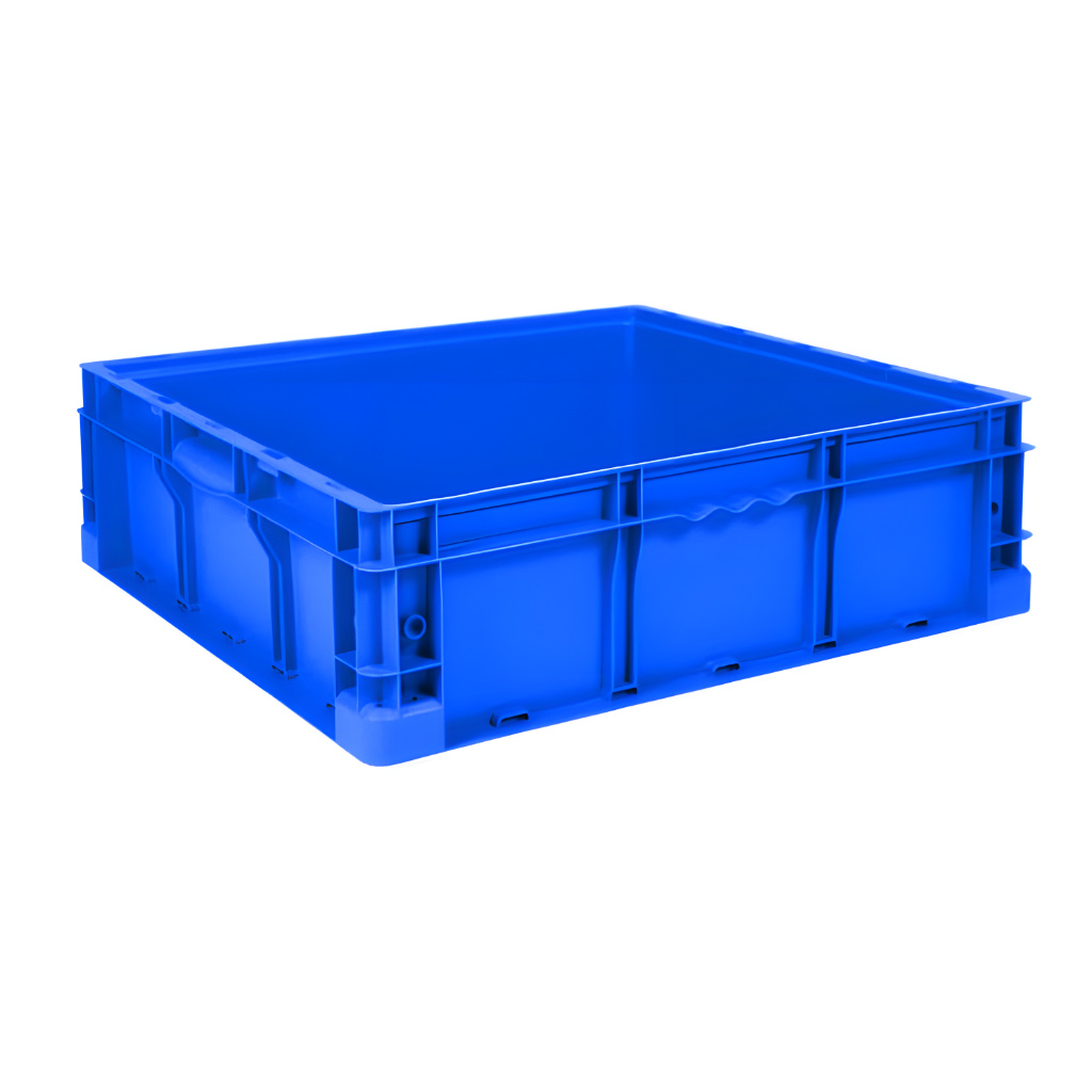 Caja plástica industrial Interstack o-container número 510093 de 24-22-7 pulgadas azul, polipropileno resistente, logística y almacenaje industrial.