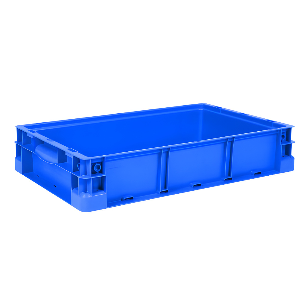 Caja plástica industrial Interstack o-container número 510094 de 24-15-5 pulgadas color azul, polipropileno resistente, para logística y almacenaje industrial.