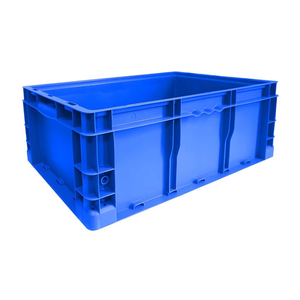 Caja plástica industrial Interstack o-container número 510096 de 24-22-9 pulgadas azul, polipropileno resistente, para logística y almacenamiento industrial.
