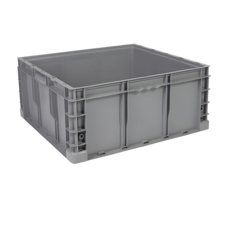 Caja plástica industrial Interstack o-container número 510097 de 24-22-11 pulgadas gris, polipropileno resistente, para almacén y procesos logísticos.