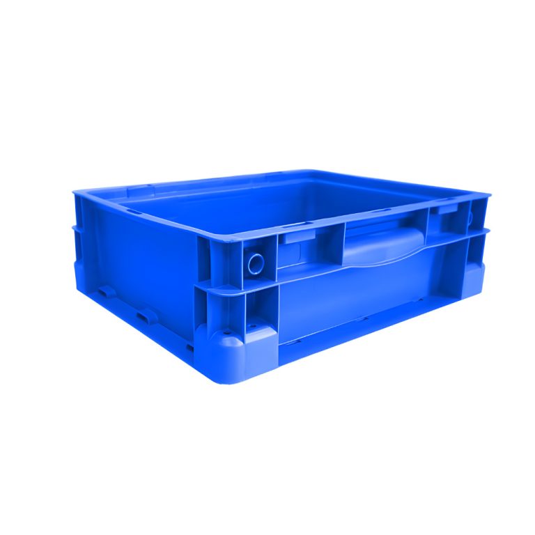 Caja plástica industrial Interstack o-container número 510098 15-12-5 pulgadas azul, polipropileno resistente, para logística y almacenamiento.