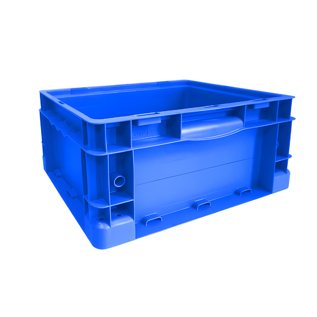 Caja plástica industrial Interstack o-container número 510099 15-12-7 pulgadas azul, polipropileno resistente, para almacén y logística.