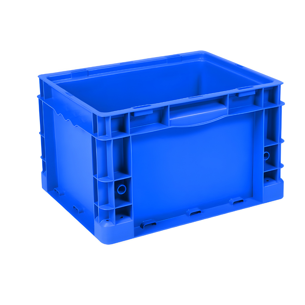 Caja plástica industrial Interstack o-container número 510100 15-12-9 pulgadas azul, polipropileno resistente, ideal para logística y almacenes.