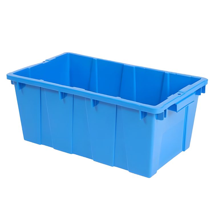 Caja plástica industrial modelo Canadá color azul para logística y almacenamiento industrial, polietileno durable, México.