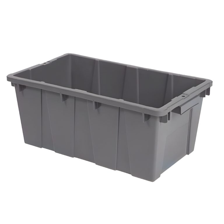 Caja plástica industrial modelo Canadá color gris para almacenaje y logística, polietileno resistente, México.