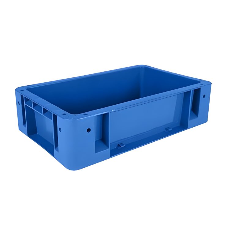 Caja plástica industrial número 1 color azul ideal para almacenamiento y logística, fabricada en polietileno resistente