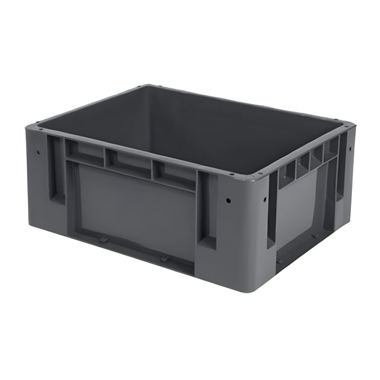 Caja plástica industrial número 3 color gris para almacenes y transporte logístico, polietileno virgen.