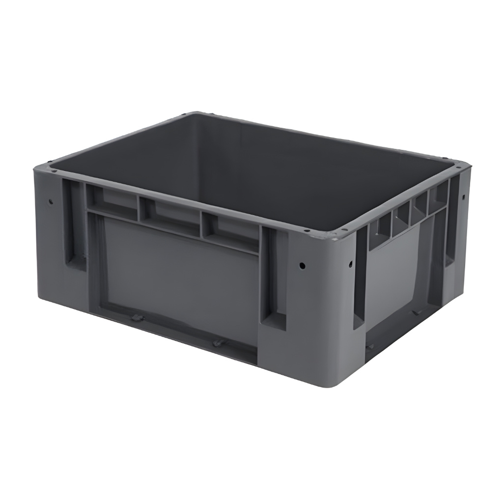 Caja plástica industrial número 3 color gris para almacenes y transporte logístico, polietileno virgen.