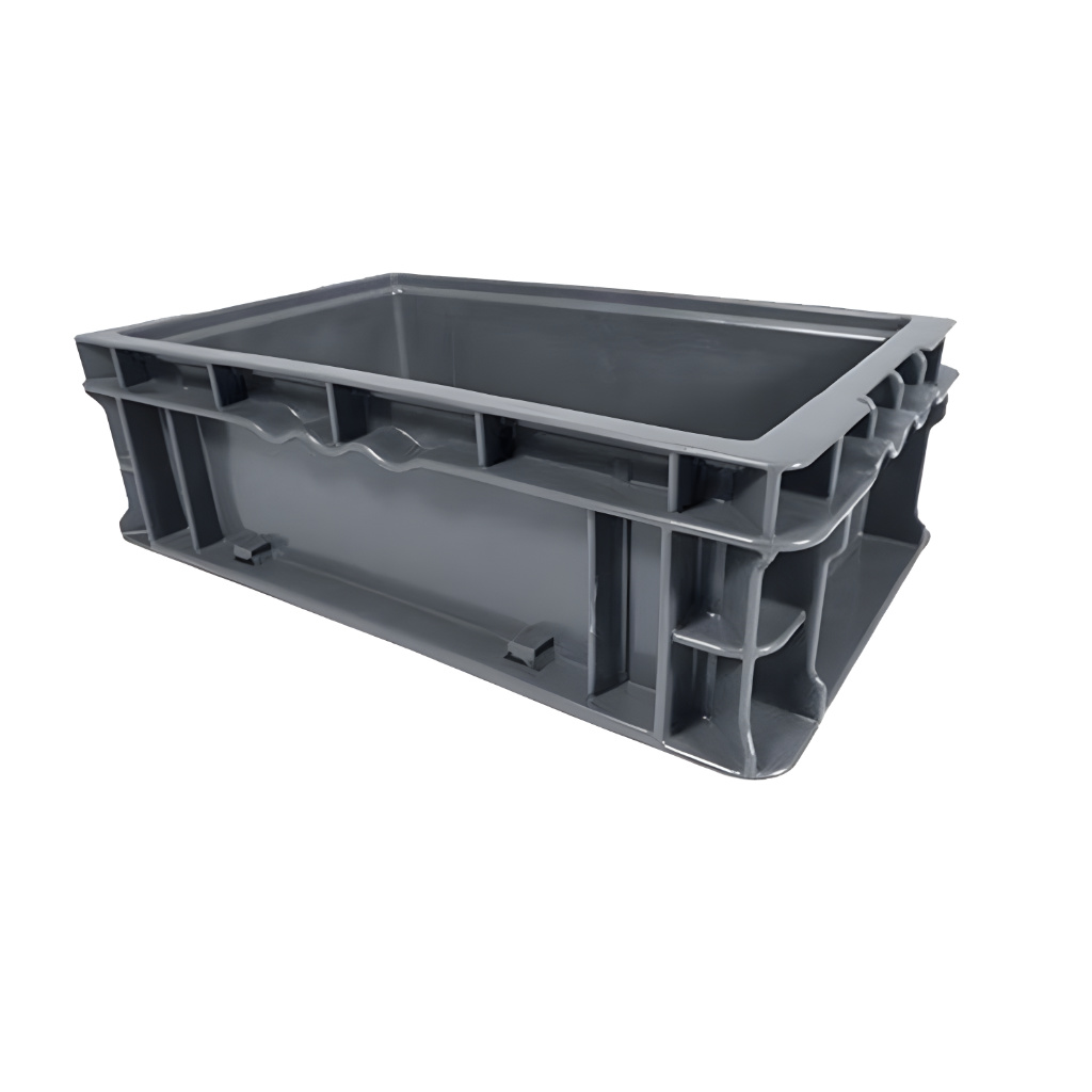 Caja plástica TIER ONE 11-7-3 gris para almacenamiento y logística, polietileno resistente.