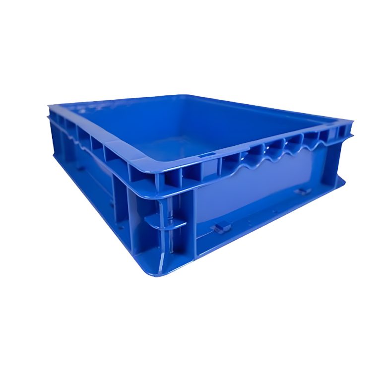 Caja plástica TIER ONE 14-11-4 color azul para almacenamiento y logística, polietileno resistente.