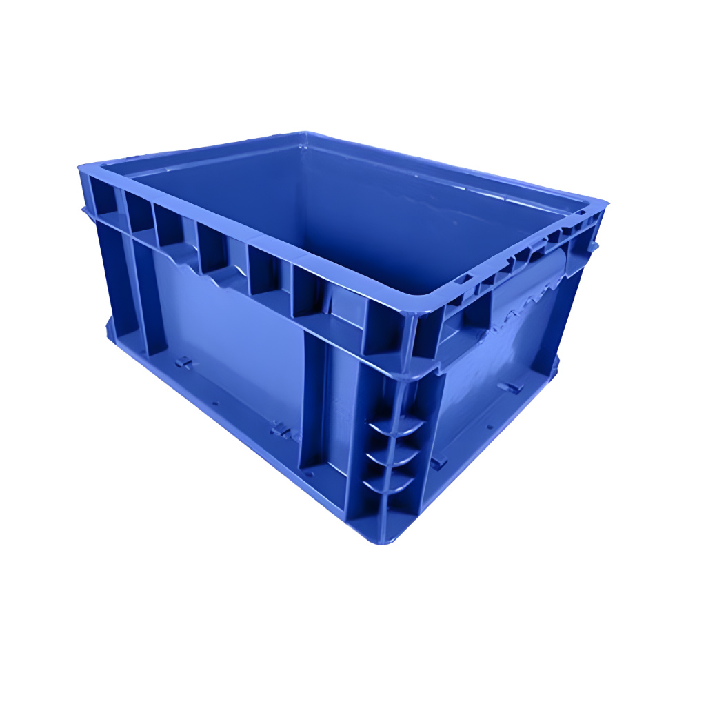 Caja plástica TIER ONE 14-11-7 color azul para almacén, logística y transporte, polietileno durable.