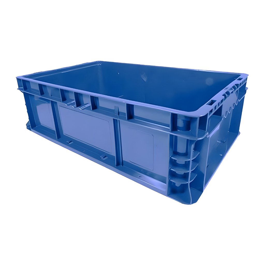 Caja plástica TIER ONE 23-14-7 color azul para almacenamiento y logística industrial, polietileno resistente.
