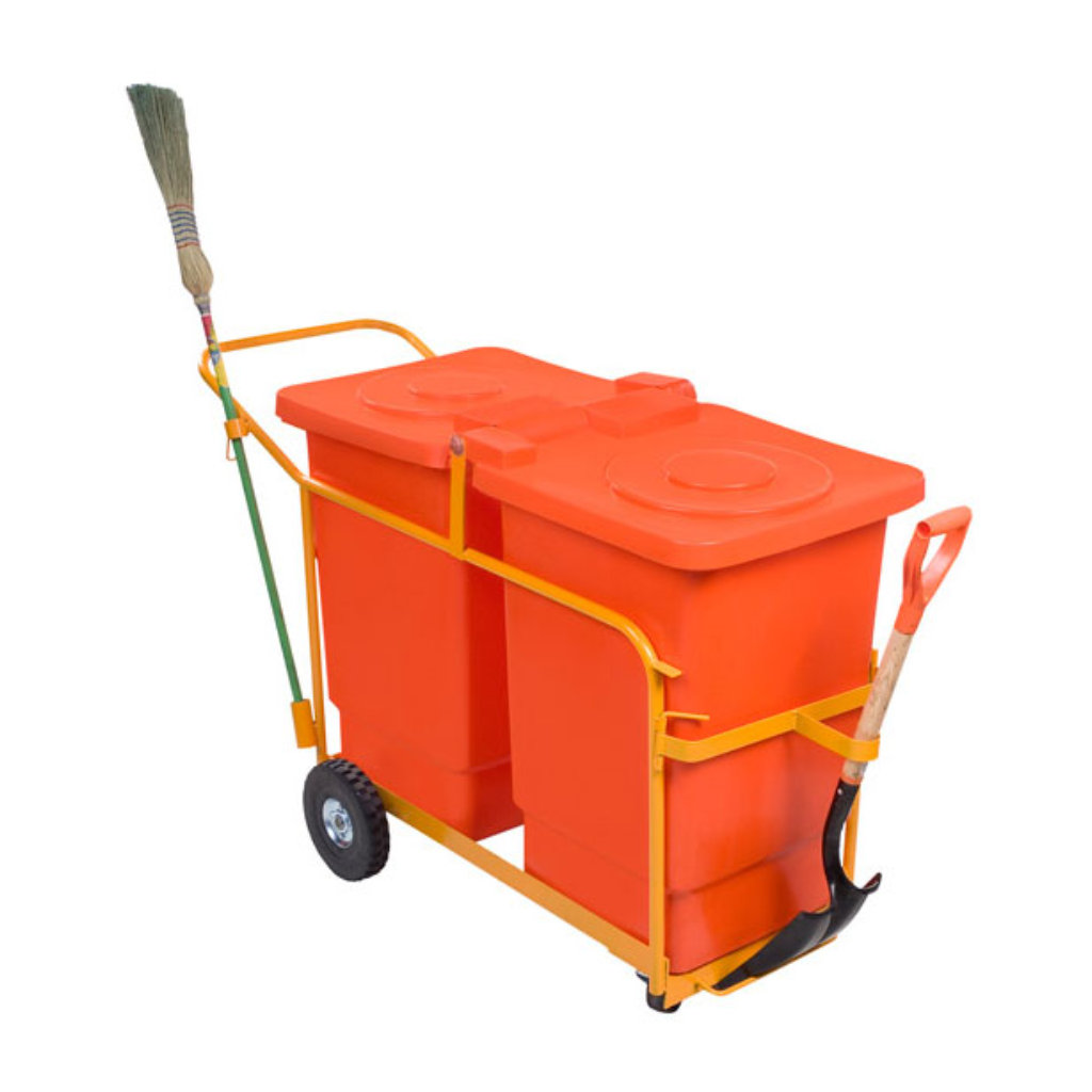 Carrito barredora doble Bar 400 naranja con dos botes, escoba y pala para limpieza urbana