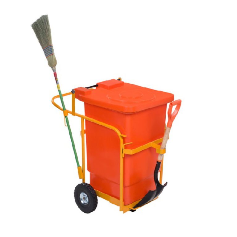 Carrito barredora naranja Bar 200 con escoba y pala para limpieza urbana