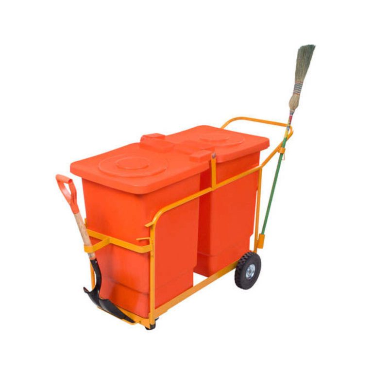 Carrito barrido urbano doble naranja 340L residuos orgánicos no reciclables México