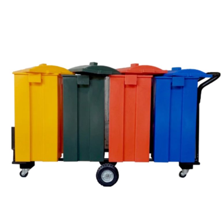 Carrito limusina con 4 botes de colores separación residuos sólidos reciclables
