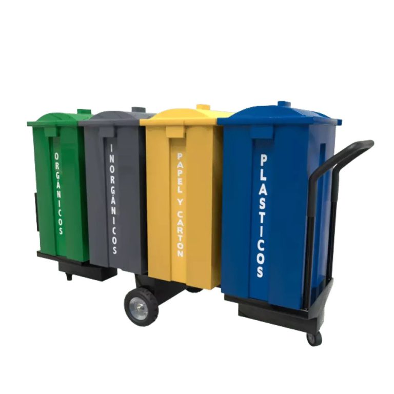 Carrito limusina con 4 botes señalizados residuos orgánicos, inorgánicos, papel y plásticos
