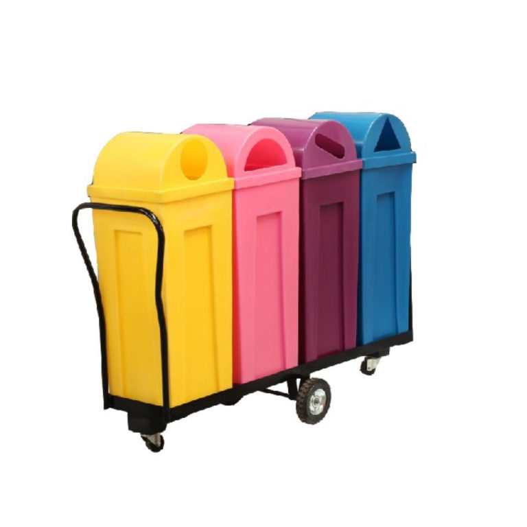 Carrito limusina con papeleras de colores para separación de residuos y reciclaje