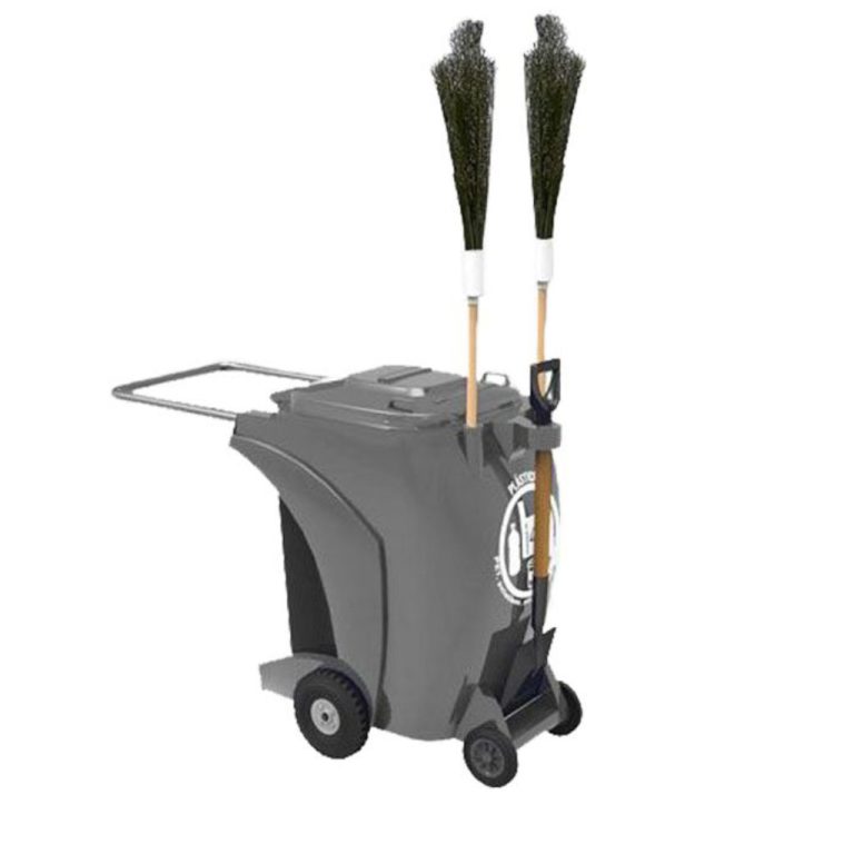 Carro barrendero Elite gris con escobas y pala para limpieza urbana México