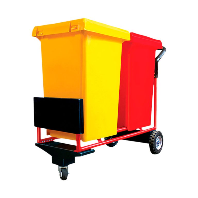 Carro Móvil 240 con tambos amarillo y rojo para residuos especiales y peligrosos, estructura metálica con ruedas