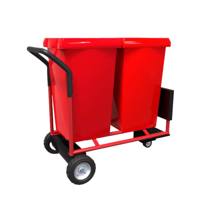 Carro Móvil 240 con doble tambo rojo para residuos peligrosos, estructura metálica