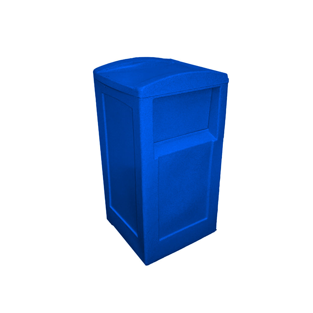 Contenedor de basura Fast Food azul para reciclaje de papel y cartón en México