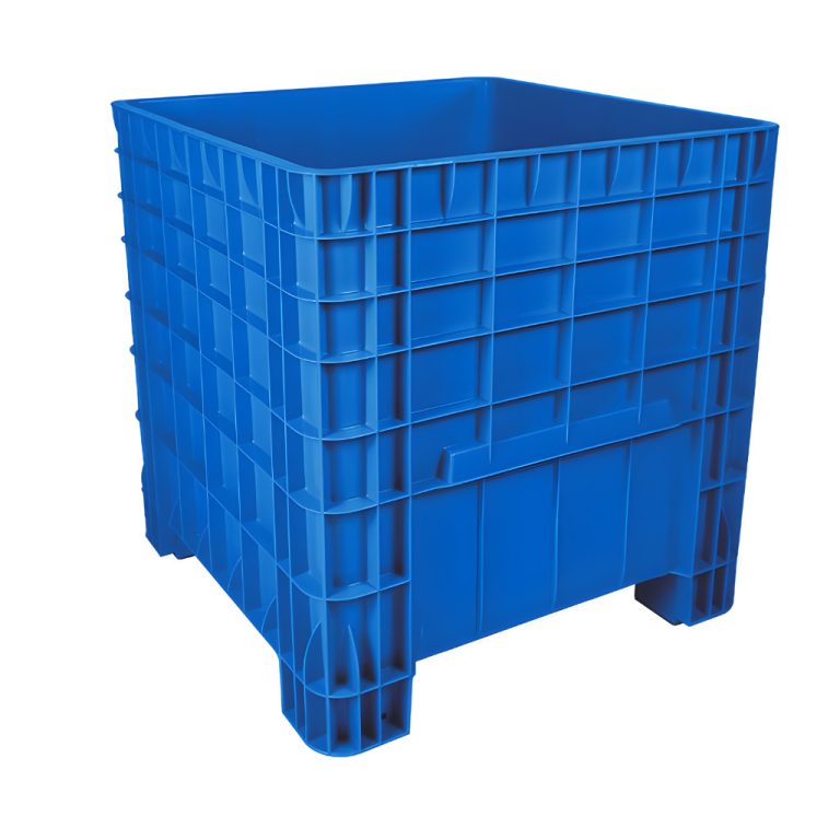 Contenedor México abierto azul, caja plástica industrial para logística interna y almacenamiento de mercancía