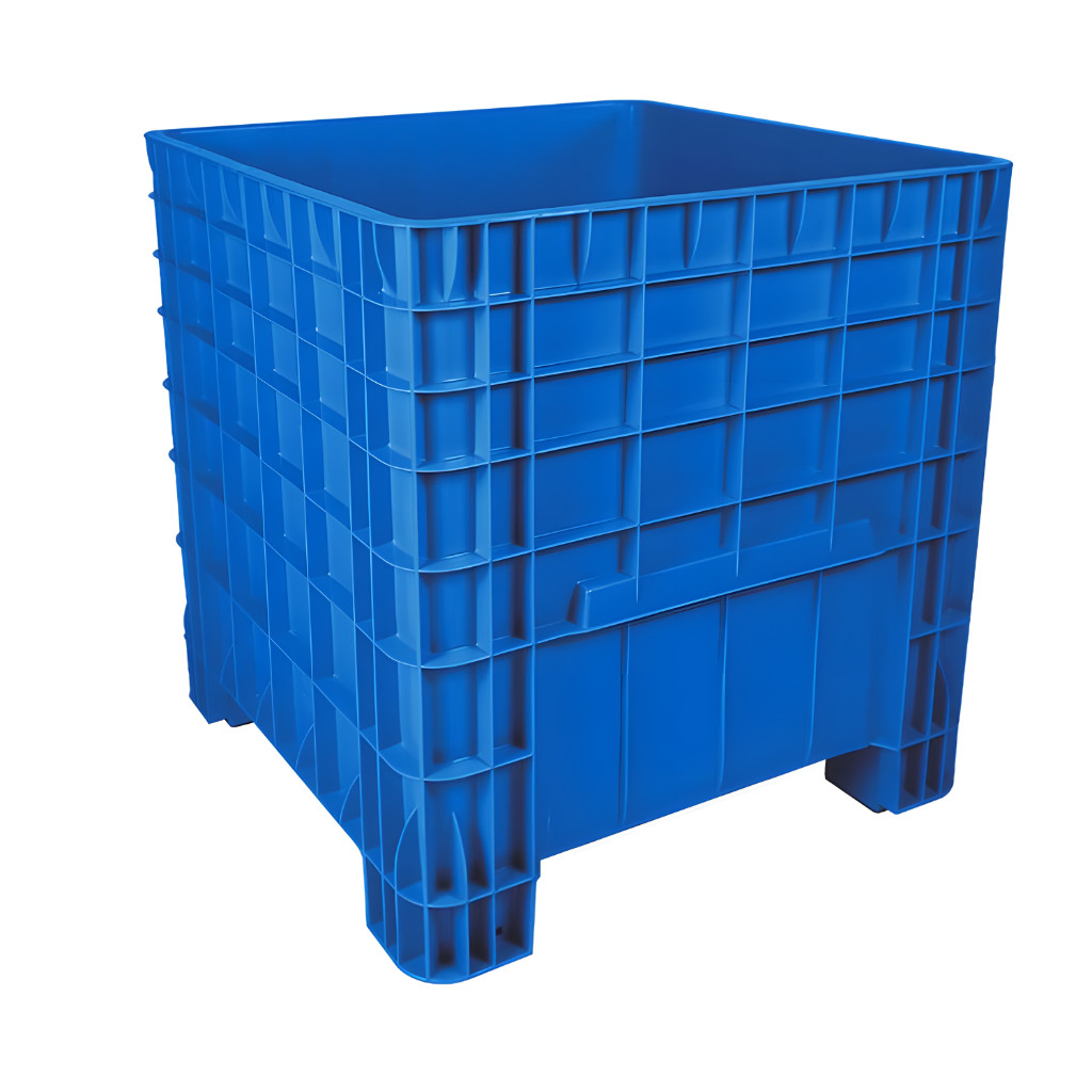 Contenedor México abierto azul, caja plástica industrial para logística interna y almacenamiento de mercancía