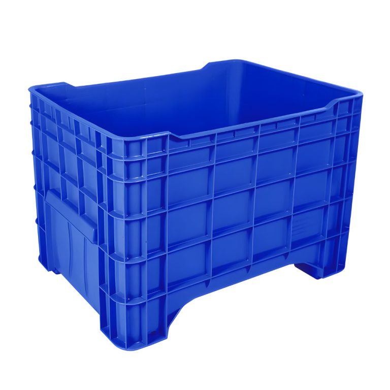 Contenedor industrial Milano abierto azul, caja plástica para industria, almacenamiento y logística interna de materiales