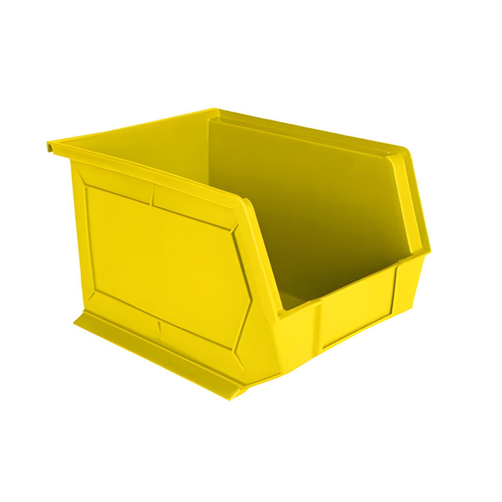 Gaveta plástica industrial número 6 amarilla, diseñada para almacenamiento de piezas grandes y rápida identificación en almacén