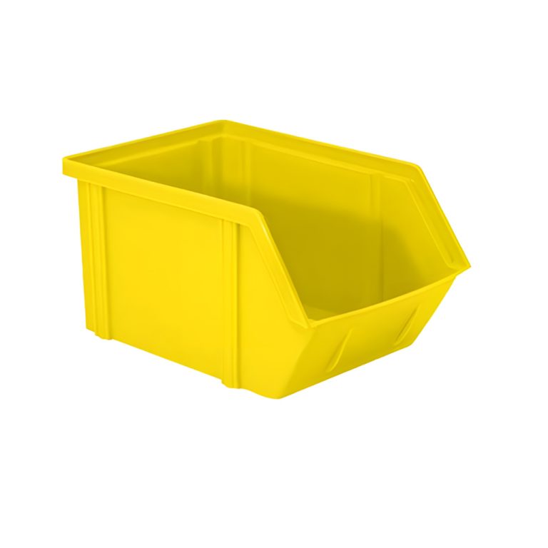 Gaveta plástica industrial número 8 amarilla, robusta y de gran capacidad para identificación rápida de piezas voluminosas en almacenes
