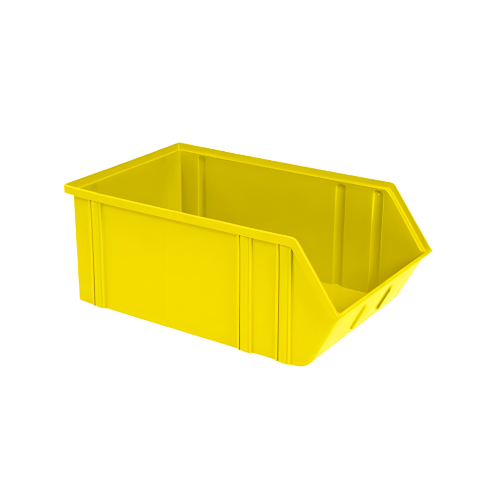 Gaveta plástica industrial número 9 amarilla, perfecta para organizar piezas voluminosas en almacenes y líneas de producción