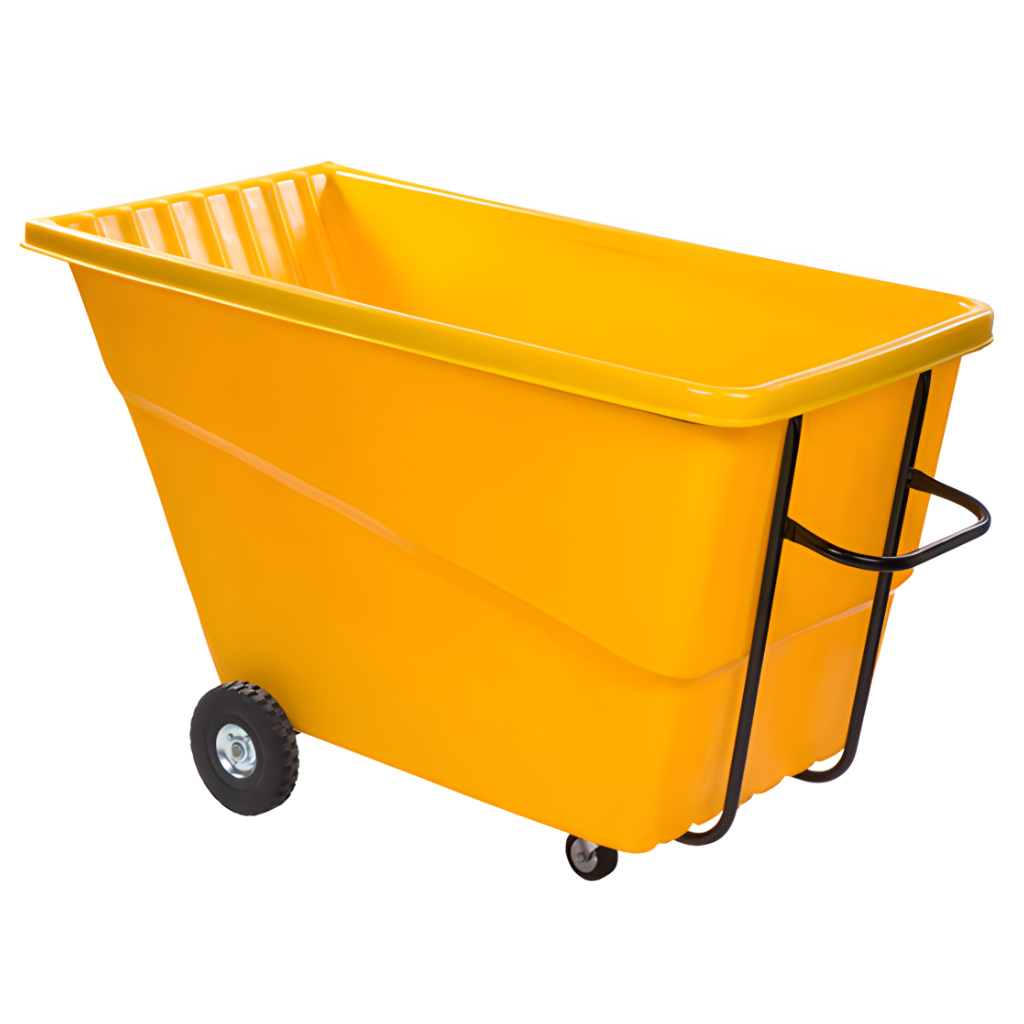 Volquete inclinable 1000 litros amarillo, carro volcador industrial para residuos y logística interna