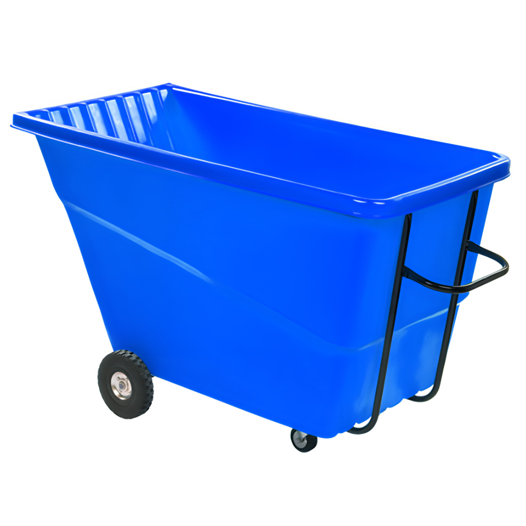 Volquete inclinable 1000 litros azul, contenedor volcador industrial para manejo y vaciado de materiales o residuos industriales