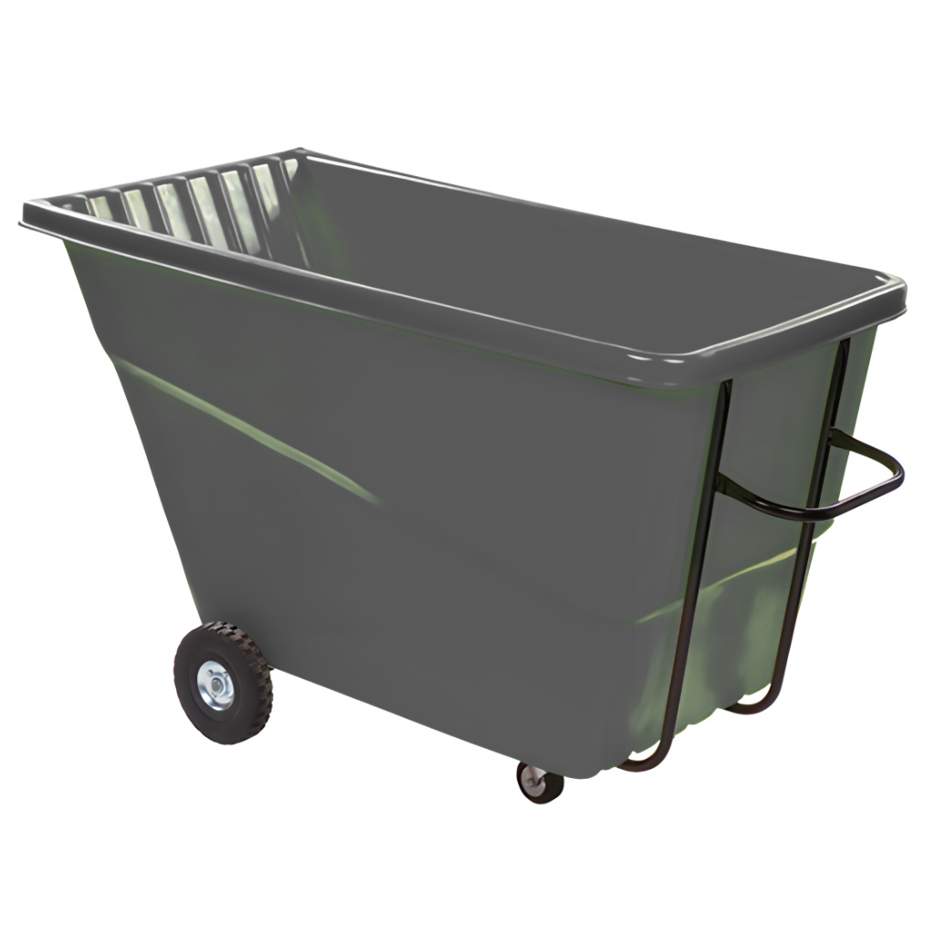 Volquete inclinable 1000 litros gris, contenedor industrial resistente para manejo y vaciado de materiales