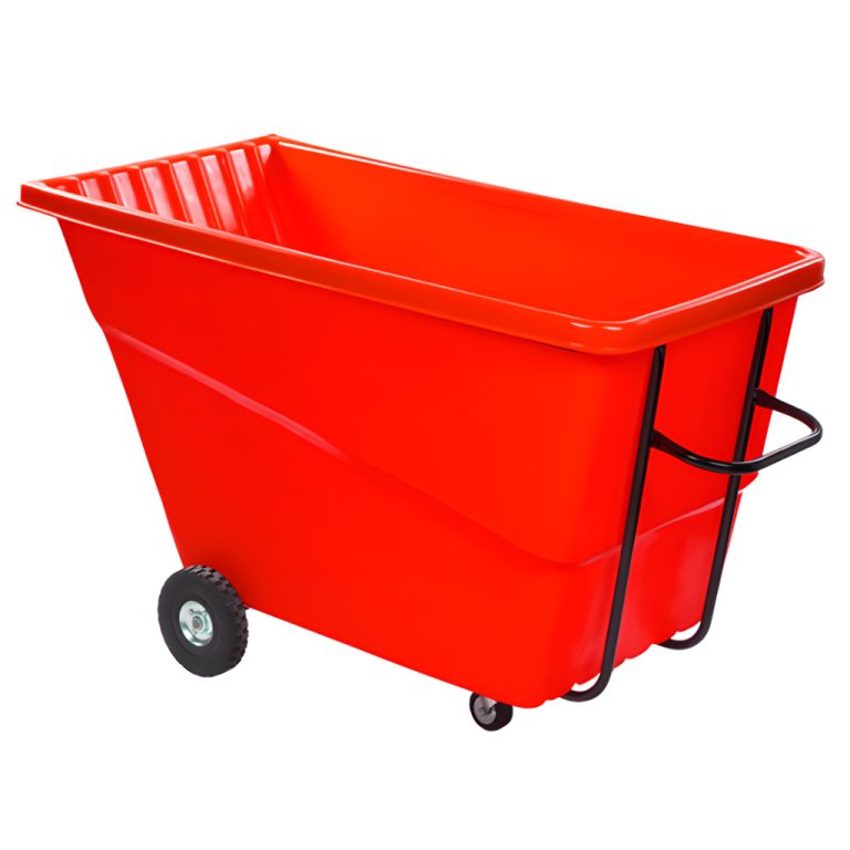 Volquete volcador inclinable 1000 litros rojo, carro industrial para manejo y descarga de residuos y materiales