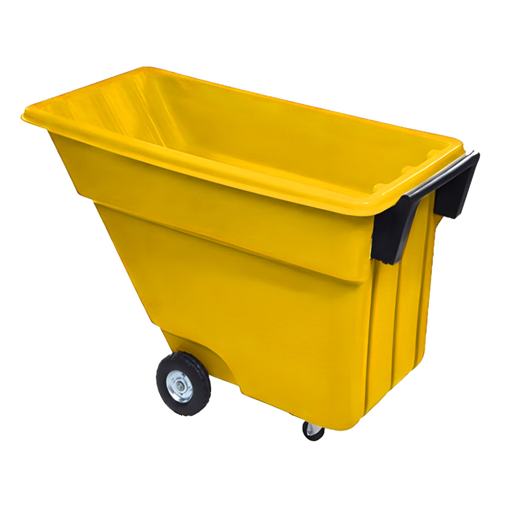 Volquete inclinable 500 litros amarillo, contenedor industrial móvil para materiales y residuos