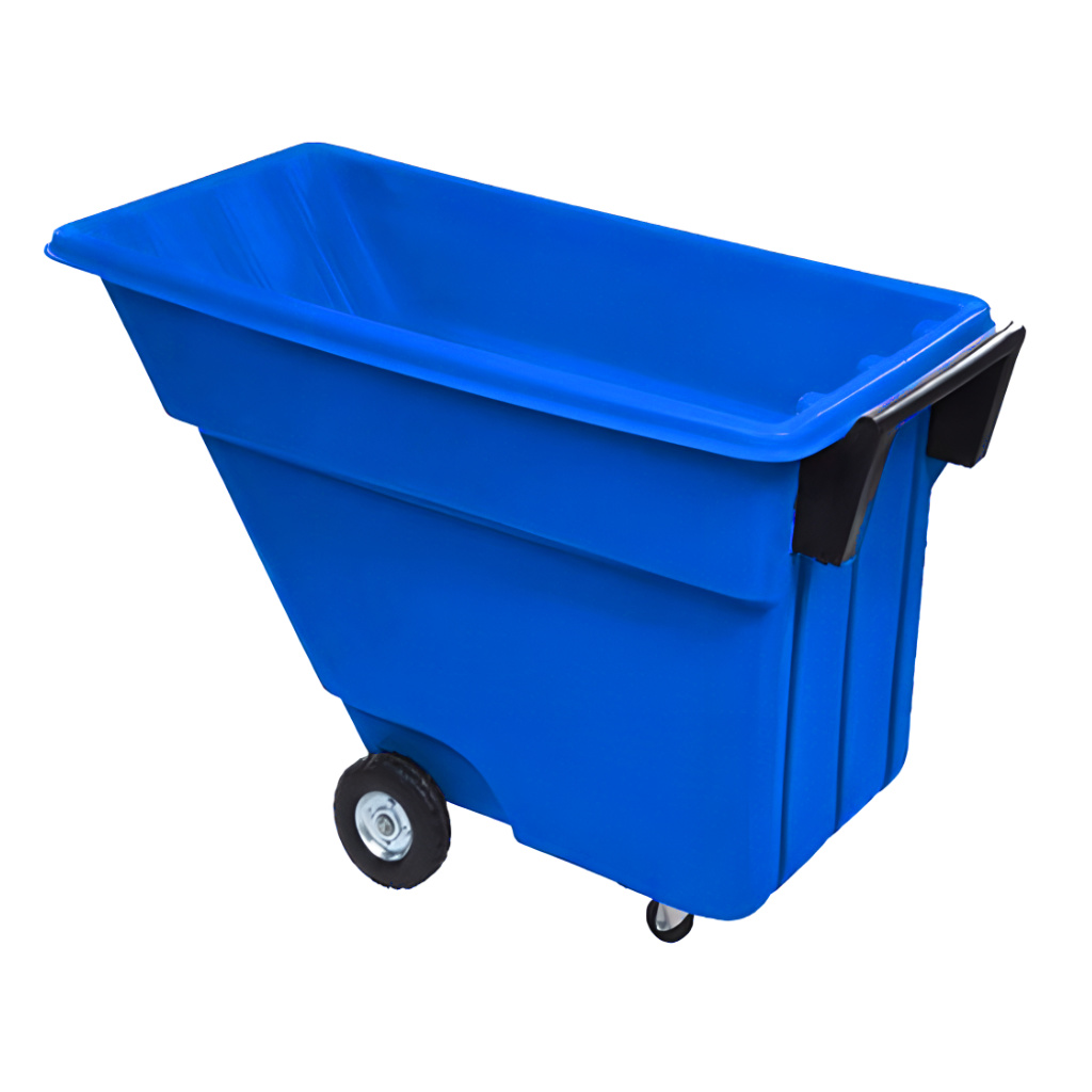 Volquete inclinable 500 litros azul, contenedor volquete industrial para manejo y descarga de materiales
