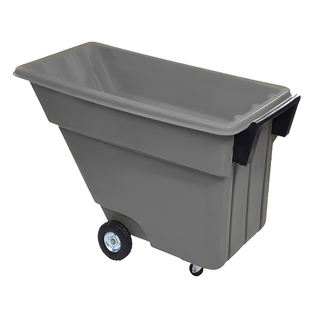 Volcador inclinable 500 litros gris, volquete industrial robusto para materiales y residuos en almacenes