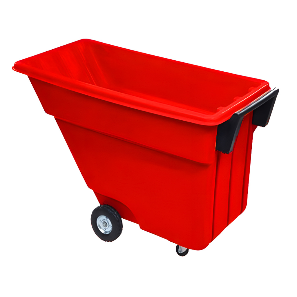 Volcador inclinable 500 litros rojo, carro volquete industrial para recolección y vaciado de materiales