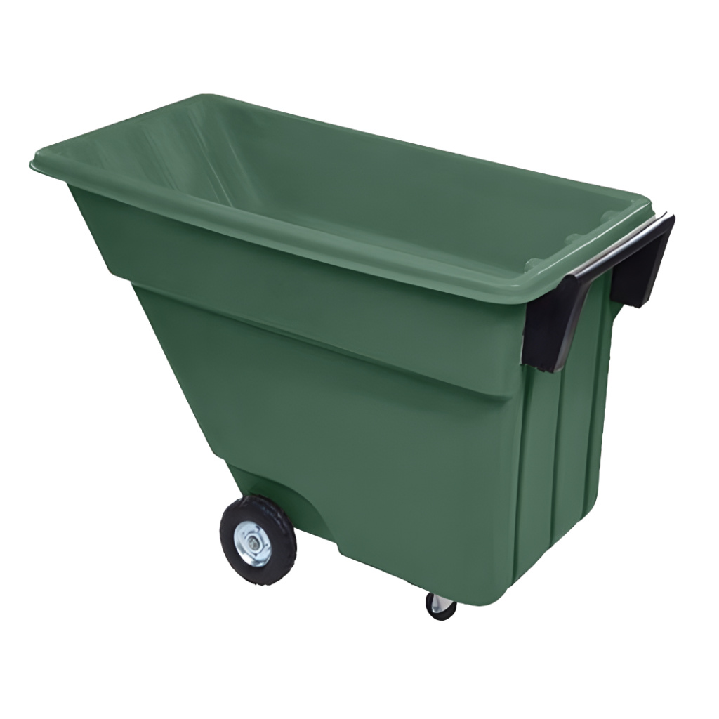 Contenedor inclinable 500 litros verde, volquete/volcador para industria, manejo y logística interna eficiente